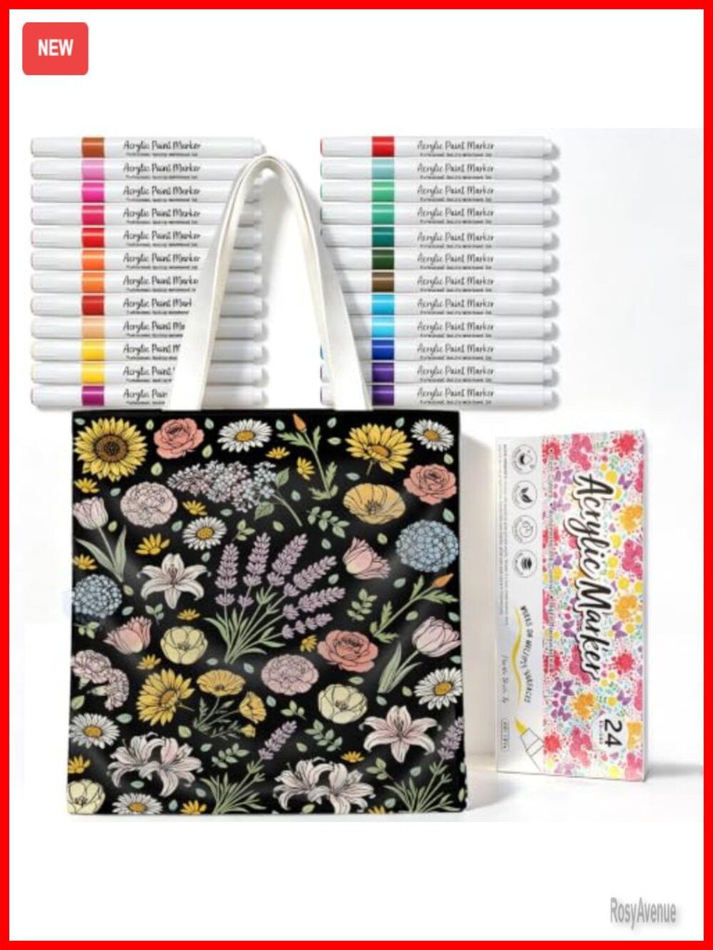 Canvas Tote Bag Coloring DIY Craft with 24 Markers Double-Sided Wildflower